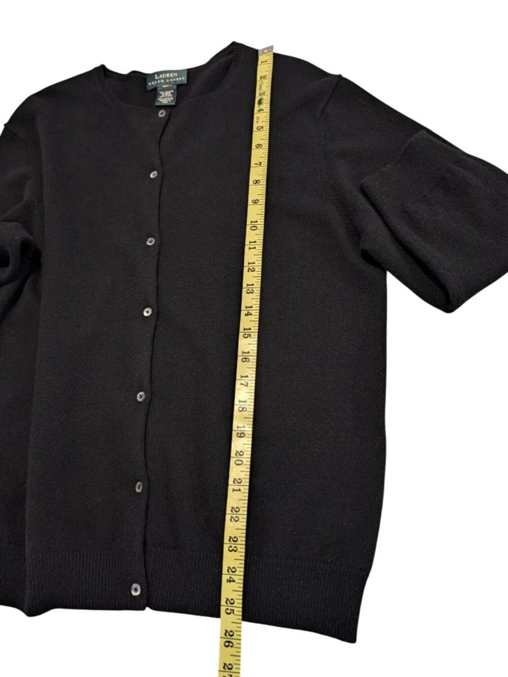 Lauren Ralph Lauren Womens Black 100% Cashmere Crewneck Button-Up Cardigan Sweat - Picture 12 of 15